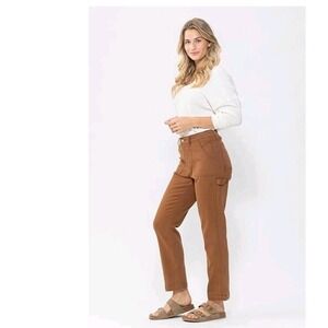 Judy Blue High Waist Slim Fit Cargo Utility Boho Neutral Minimalist Pant 29
